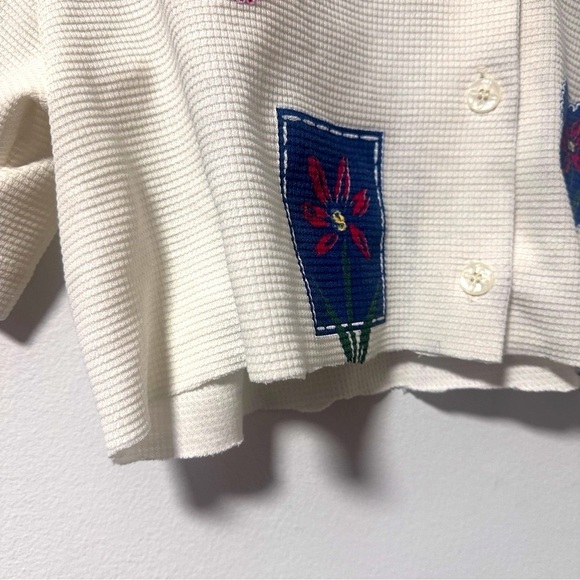 Vintage 90s White Cropped Short Sleeve Button Up Shirt Cottagecore Spring Retro - Picture 15 of 15
